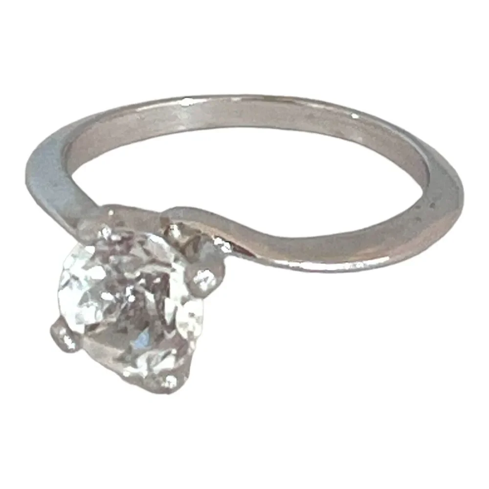 Vintage 1990s Solitaire Ring Clear Stone Silver Tone Size 5 Engagement - 5X